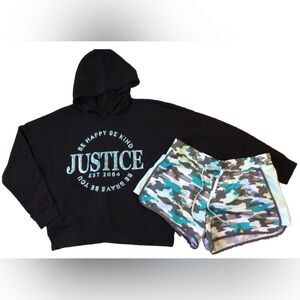 JUSTICE Girls size 16/18 18 HOODIE CAMOUFLAGE SHORTS OUTFIT